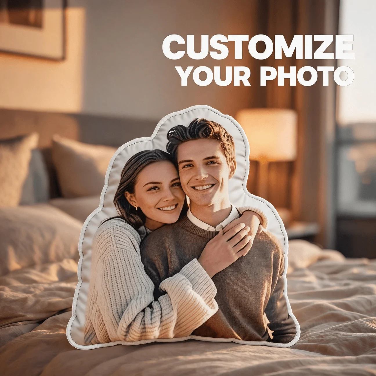 Personalized Couple Photo Shaped Pillow, Romantic Hug Custom Picture Decorative Cushion, Special Gift for Partner Spouse Boyfrie