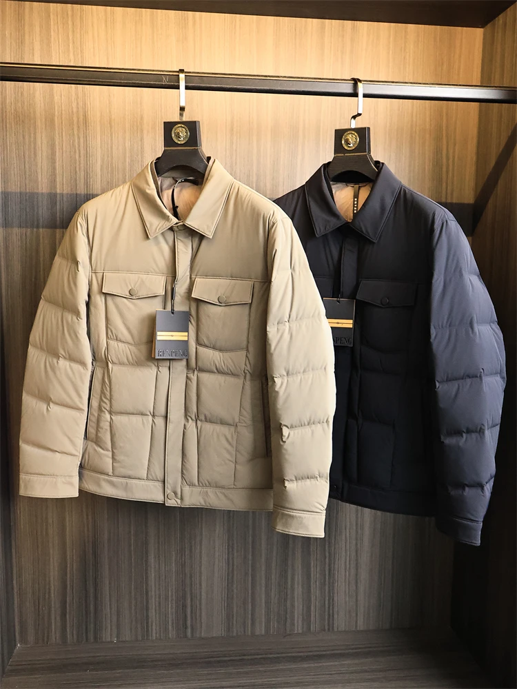 

Итальянская роскошная мужская пуховая куртка, водонепроницаемая, теплая, 90 Du, пуховый воротник, уличная модная городская одежда, чистый цвет, застежка-молния