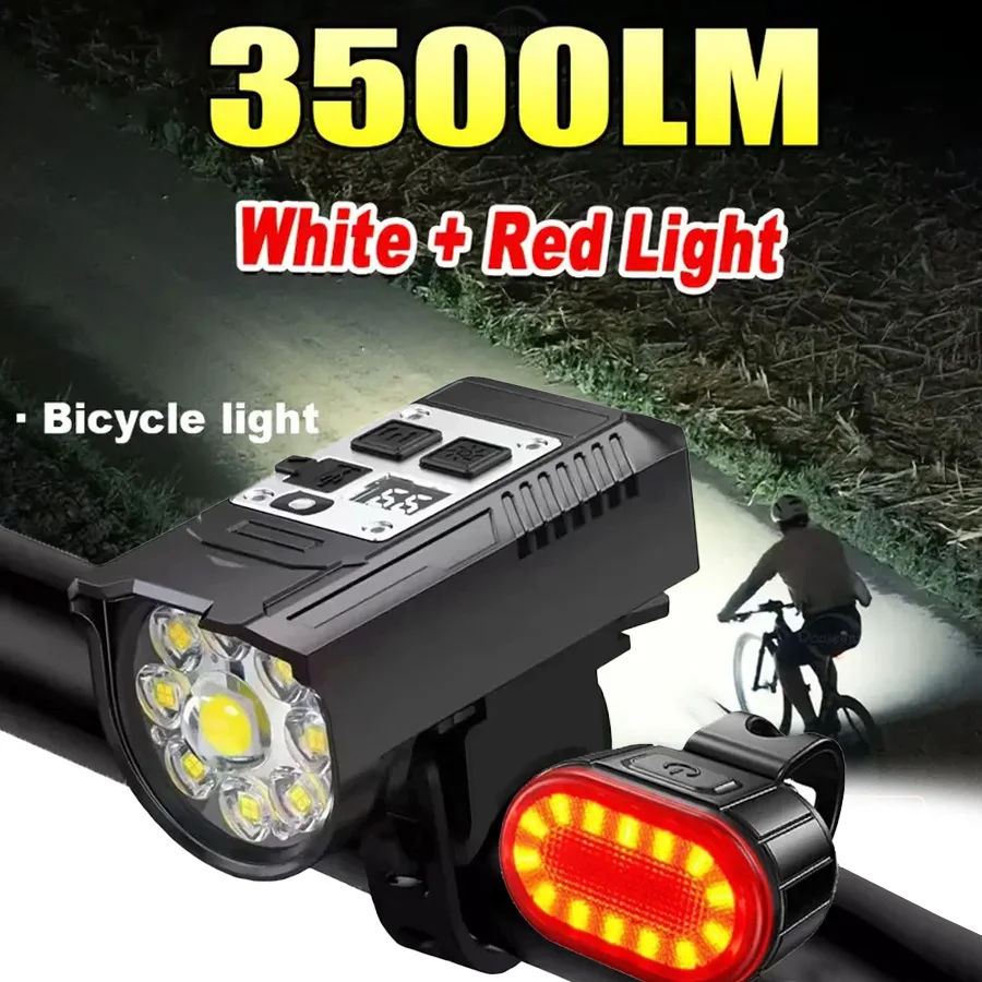 Set di luci per bici ricaricabili a 9 LED: faro anteriore impermeabile e lampada di avvertimento posteriore per MTB/bici da strada |   Accessori per il ciclismo