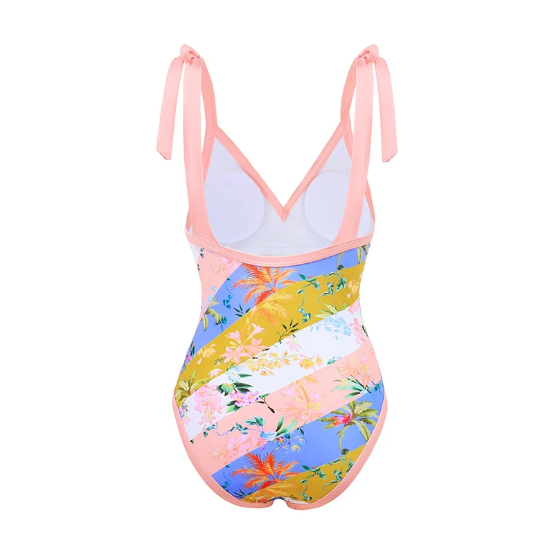 MUOLUX-biquíni feminino de uma peça, estampa de flores 3D, vestido de praia sexy, maiô, moda praia plissada, verão, 2024