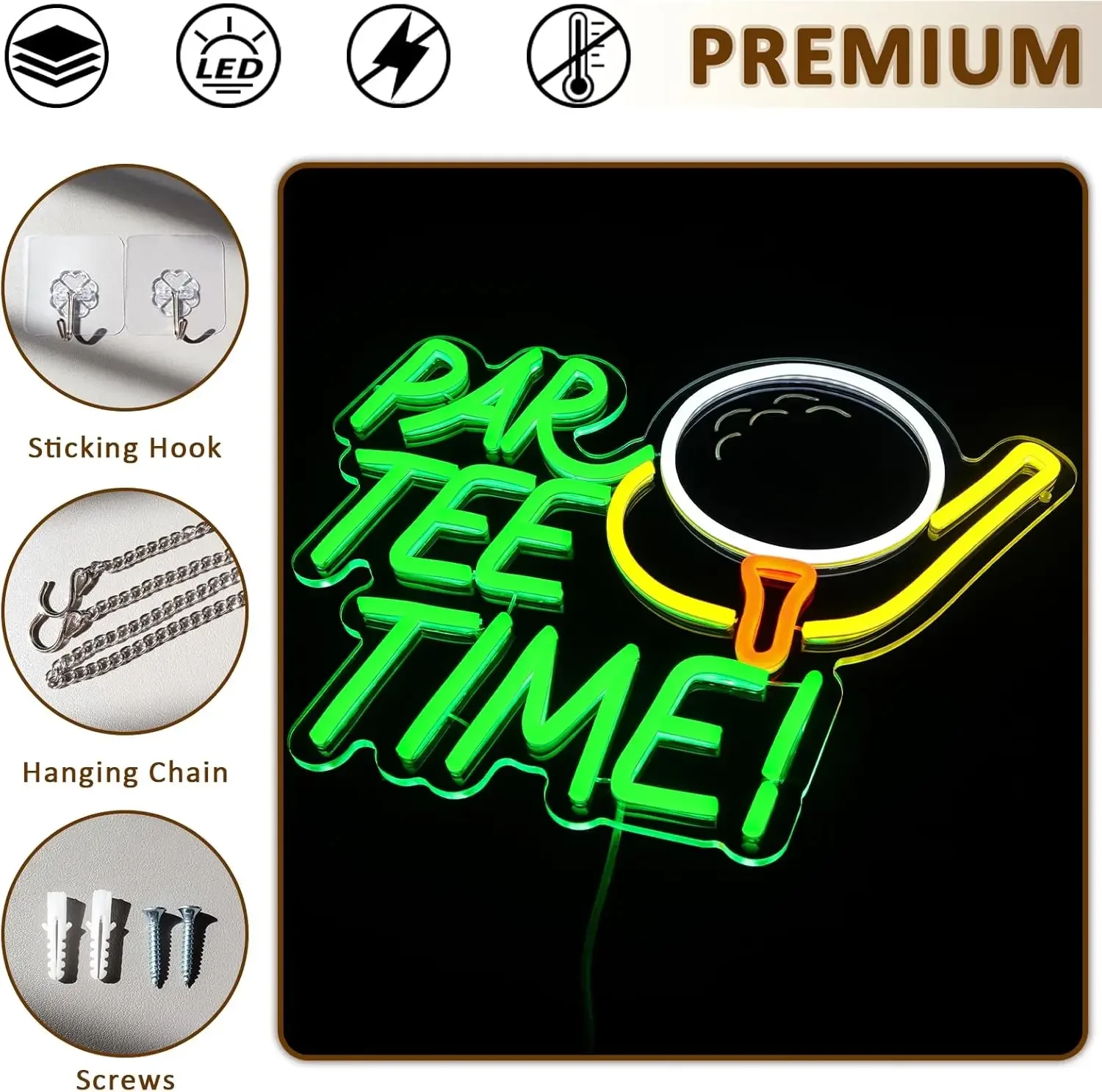 Par Tee Time Neon Sign LED Neon Light for Wall Decor USB Powered for Party Bedroom Bar Golf Club Stadium Man Cave Stores Decor
