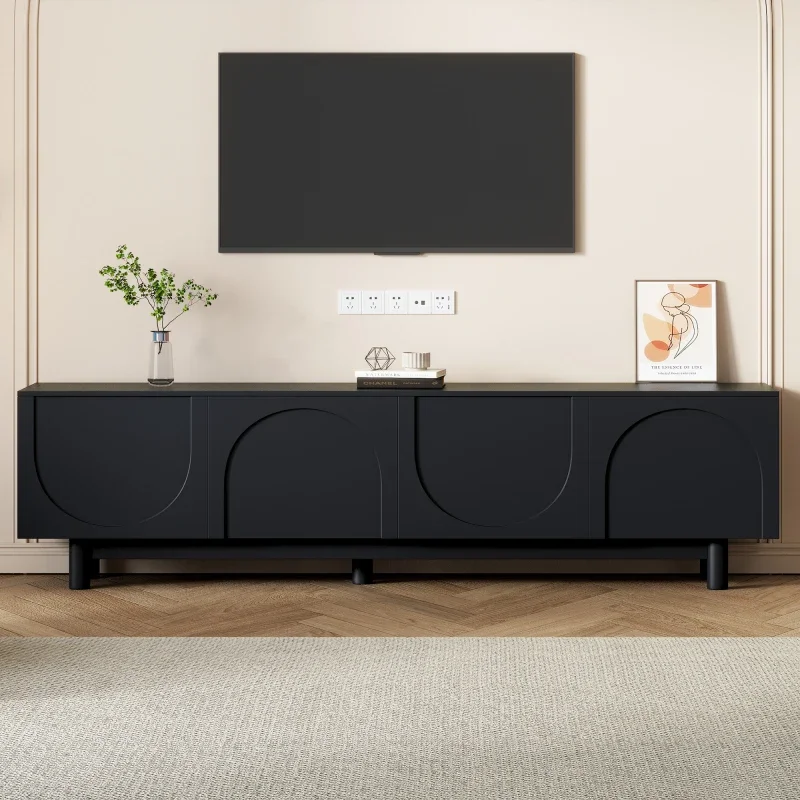 Graceful TV Stand with Arch Cabinets for Up to 78'', with Solid Wood Legs, with Adjustable Shelves, for Living Room