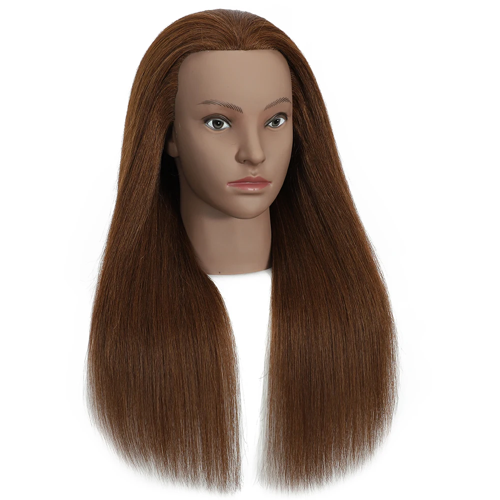 Cabeça de manequim com 100% cabelo humano real, cabeça de boneca com braçadeira, prática de trança, treinamento, estilo, cosmetologia, manequim para ha