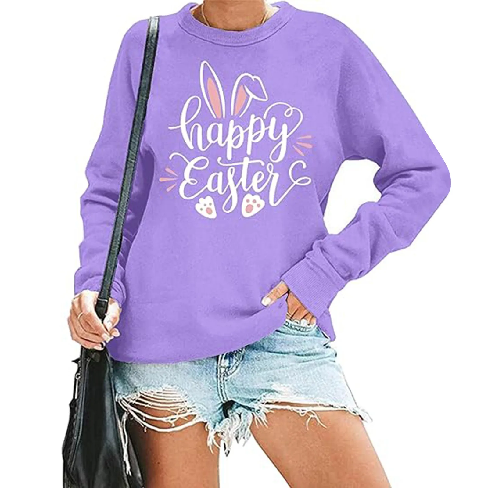 

Women Easter Sweatshirts 2025 Spring Autumn Funny Letter Rabbit Pattern Pullover Tops O Neck Women Casual Y2k Streetwear Hoodies