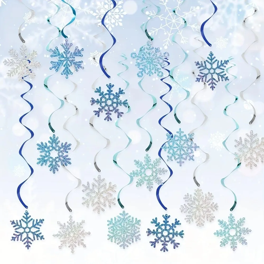 8pcs Ceiling Streamers Christmas Snowflake Streamers Swirl Snowflake Vortex Snowflake Hanging Ornament Snowflake