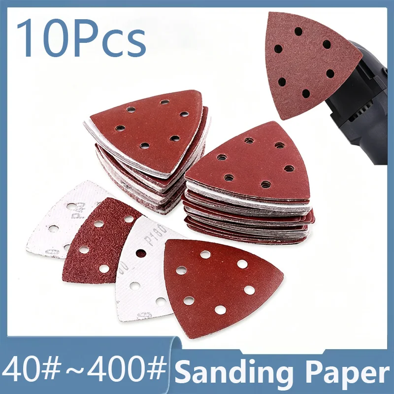 10Pcs Triangle Sanding Pads Mouse Sander Pads Sandpaper With 6 Holes 40/60/80/120/150~400 Grits For Delta Sanders/Multi-Sanders