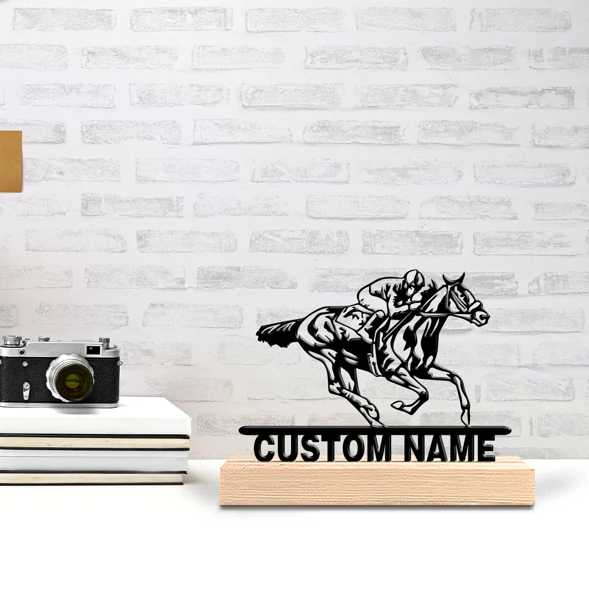 1pc Personalized Custom Equestrian Metal Statue With Wooden Base Tabletop Decoration for Home Desk Bedroom Office Decor
