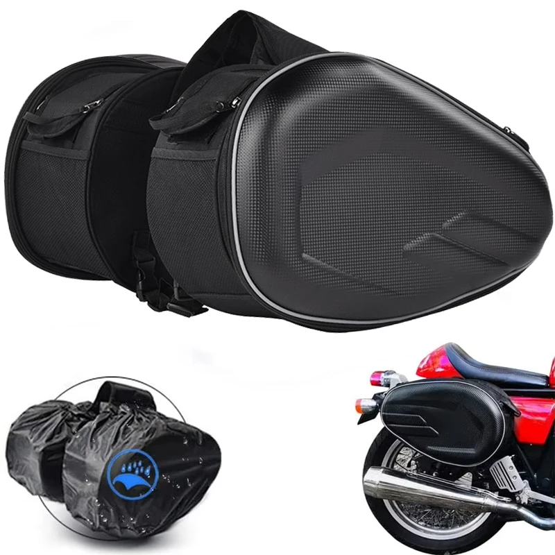 

One Pair Motorcycle Waterproof Saddle Bag / Motorcycle Side Helmet Riding Travel Bags + Rain Cover