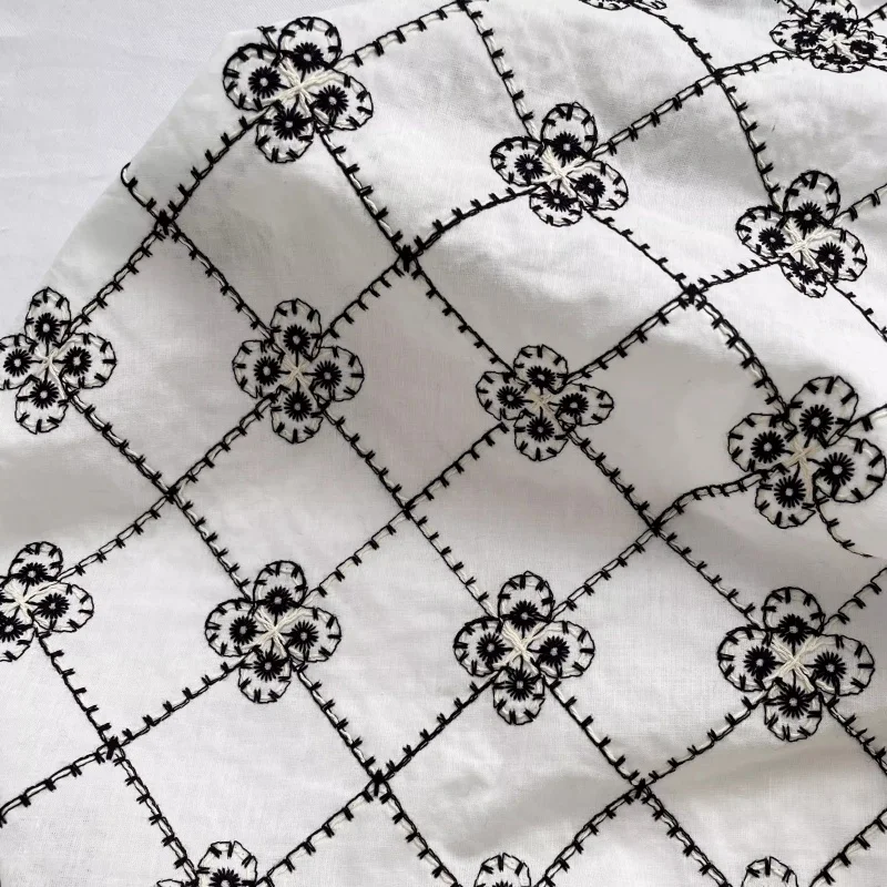 

black embroidery floral cotton fabric for handmade clothing diy fabric