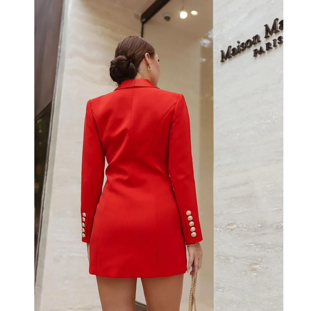 Elegant Red Double Breasted Shawl Lapel Women Blazer 1 Piece Slim Fit Above Knee Jacket Office Lady Office Work Suits Costume