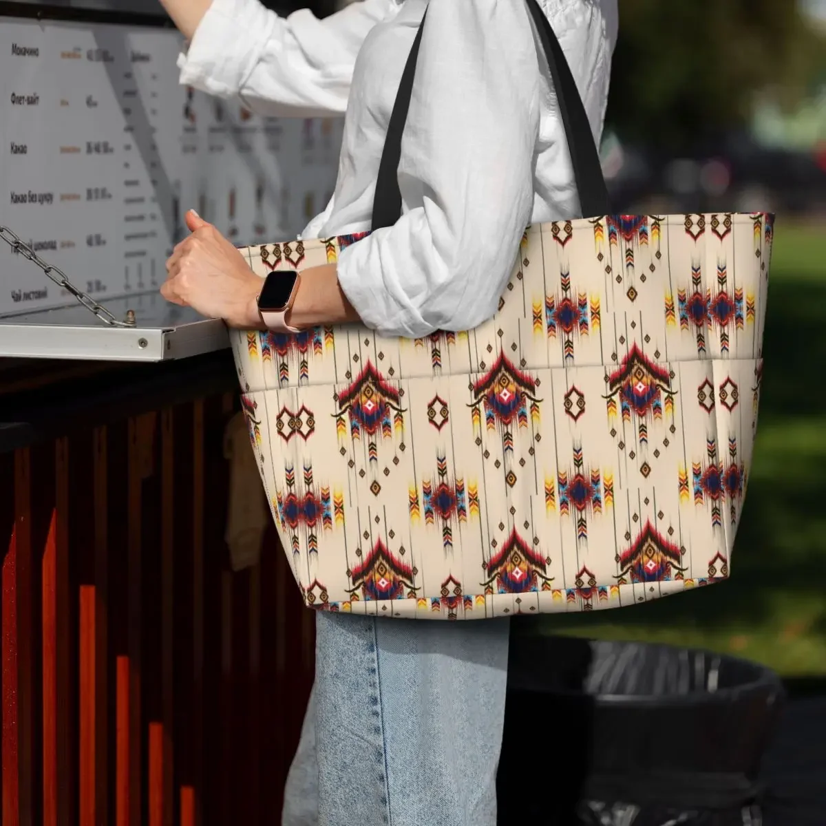 Ikat Pattern Embroidery Abstract For Design Beach Tote Bag Sport Gym Yoga Duffle Large Tote Bag Women Travel Bag Fitness bag
