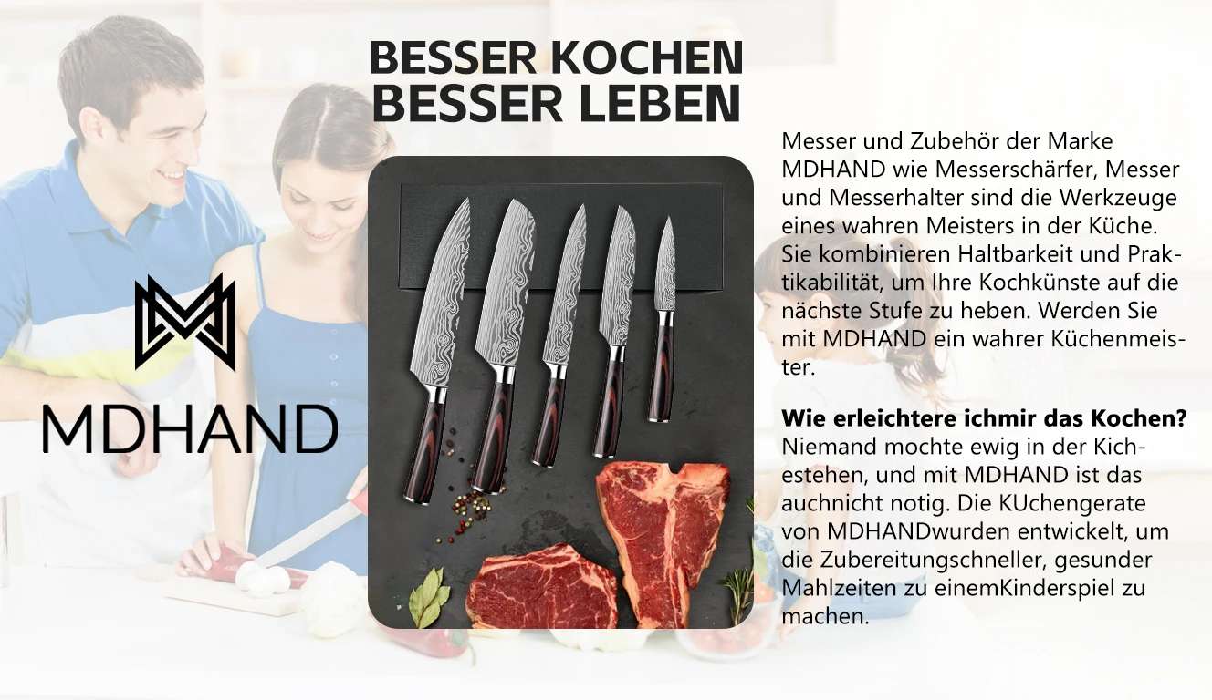 ZENG Küchenmesser-Set mit Lasermuster, Kochmesser, ultrascharfes Santoku-Schneidemesser, ergonomischer Holzgriff in Farbe, Kochmesser – Detail 7