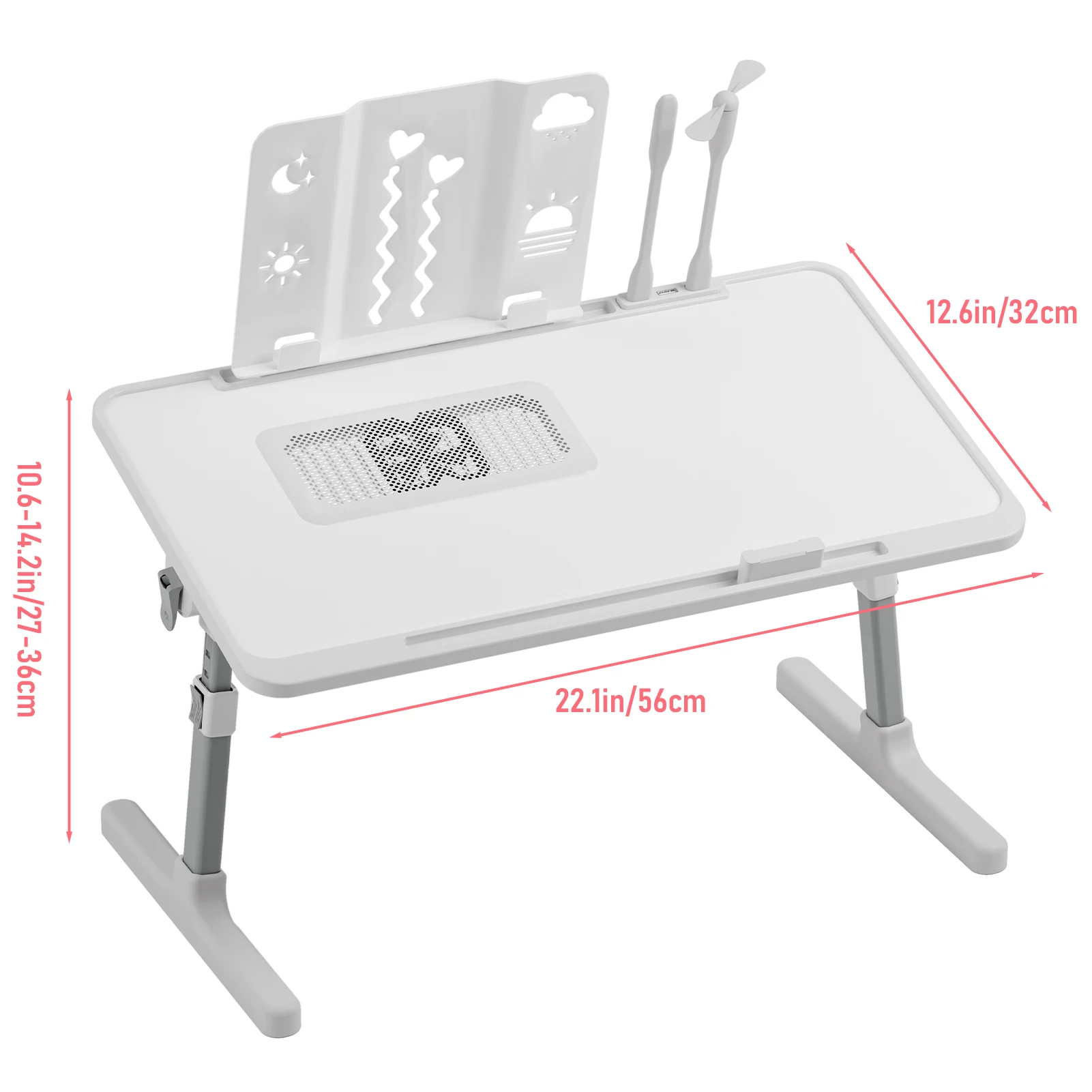 Meja Lap Laptop, meja baki tempat tidur Laptop, Meja Lap dapat disetel dengan kipas lampu, Meja Laptop lipat untuk tempat tidur dengan USB