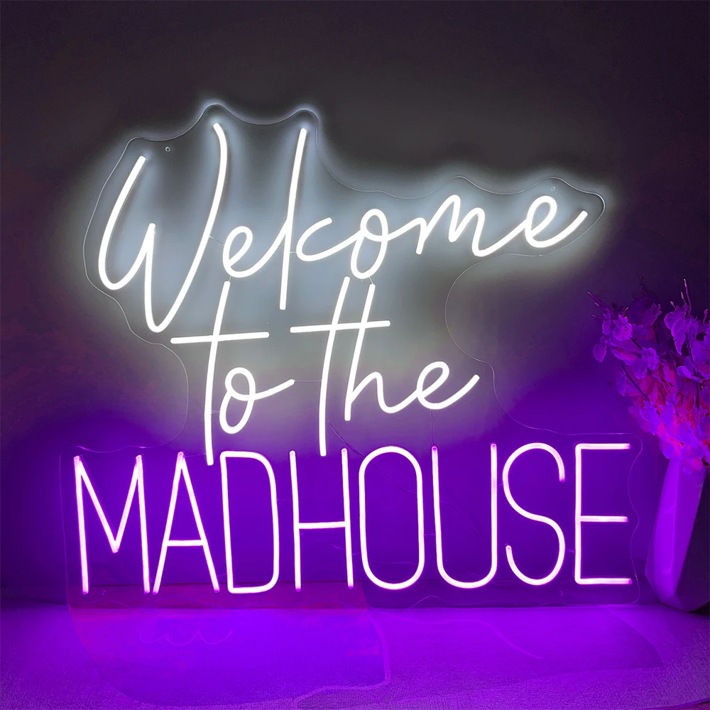 مرحبا بكم في Madhouse LED النيون تسجيل هالوين الديكور ضوء أضواء النيون لمهرجان شبح مسكون منزل حفلة ديكورات للحائط