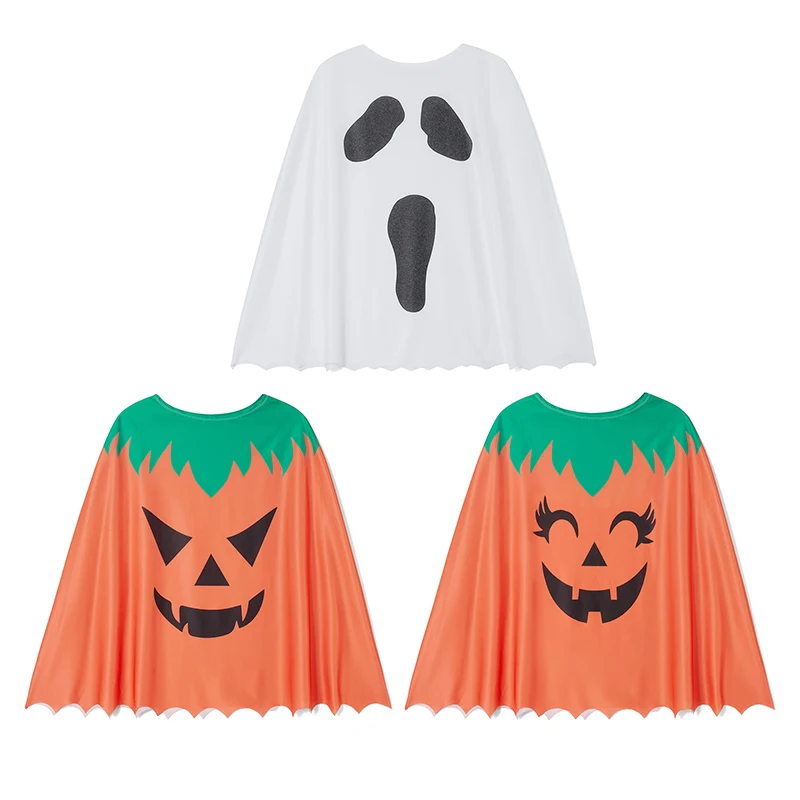 Halloween Pumpkin Pancho Costume Cute Pumpkin Ghost Cloak Cape Trick-or-Treating Party Prop for Kids Adults