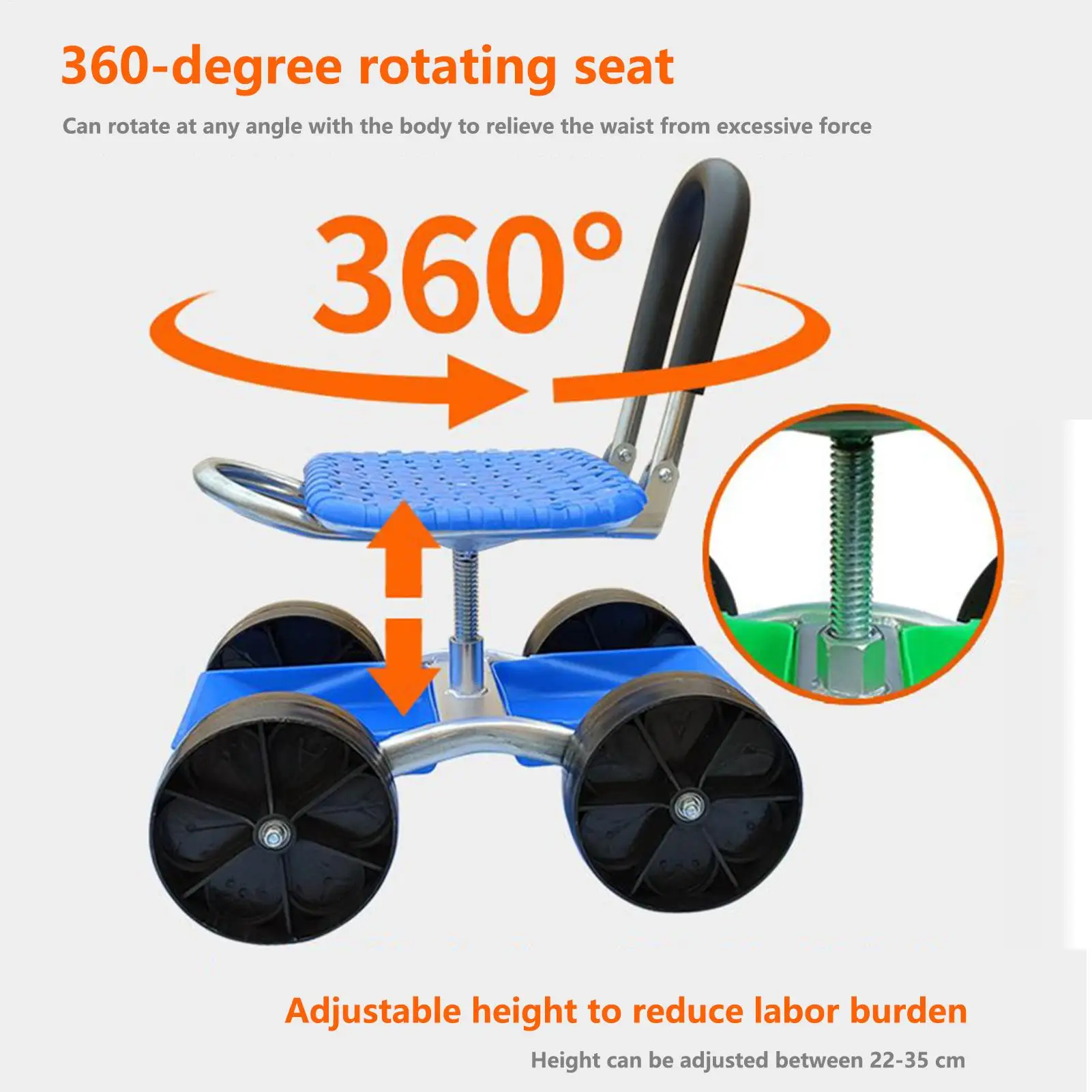 Портативный садовый артефакт, сельскохозяйственный маленький табурет, 360-градусное мобильное сиденье с колесом, ленивый человек, автомобиль, вращающаяся тележка для инструментов