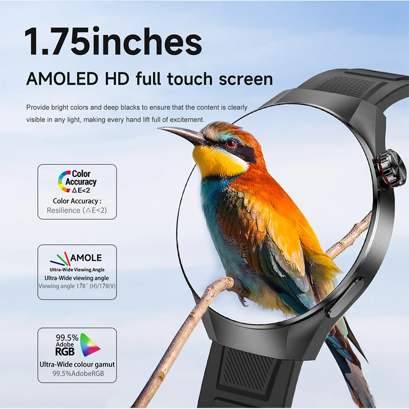 GEJIAN новые мужские умные часы NFC AMOLED 1,75-дюймовый мониторинг сердечного ритма и кислорода в крови Bluetooth-вызов IP68 GPS Smartwatch 2025