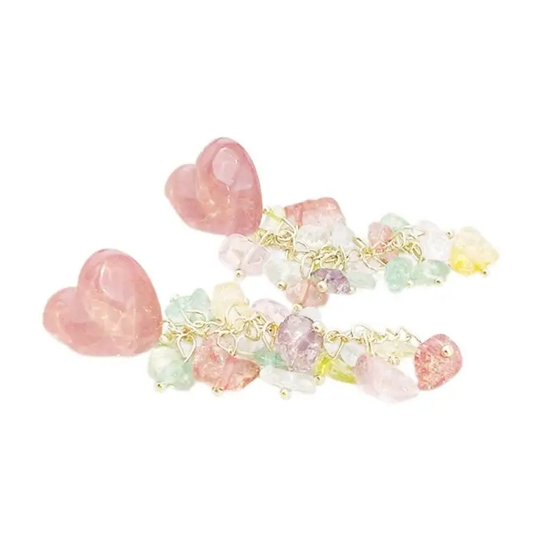 P9FE أنيق طويل استرخى أقراط تألق الأحجار الملونة أقراط للأذن شرابات طويلة الأذن المعلقات سماعات الأذن الملونة للصيف #3