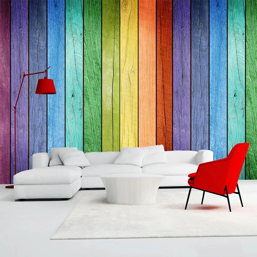 Customized Rainbow colored Wood Board Wallpaper Modern Art Mural Living room sofa TV background wall bedroom restaurant photo 3d