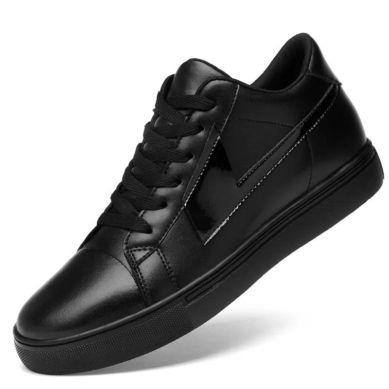 Fashionable Men Shoes Inside Heightening 6/8/10cm Sneakers Thick Sole Shoes Leather Black Weightlifting Sports and Casual Shoes