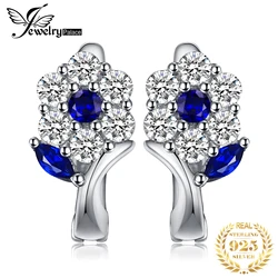 JewelryPalace Flower Created Blue Spinel 925 Sterling Silver Hoop Earrings for Woman Girl Fashion Party Gift Trendy Fine Jewelry