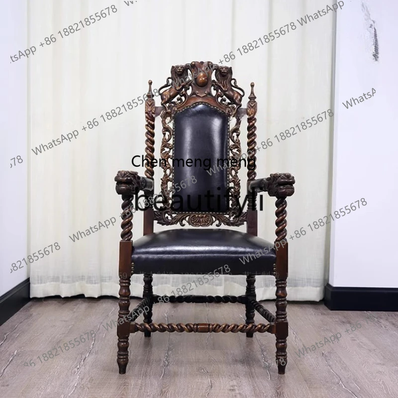 

French replica solid wood, classical lion dining chair Western nostalgia deep relief computer chair villa decoration design H
