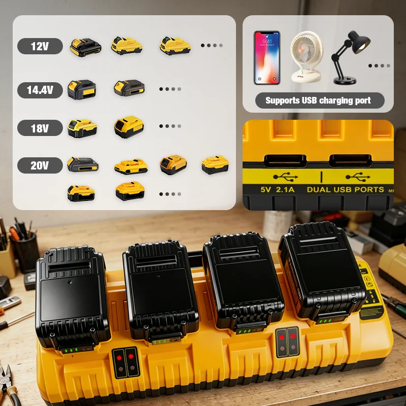 DCB104 Fast Charger for DeWalt 12V-20V Battery Pin Lithium Battery Charger Simultaneously 2.0A DCB204 DCB205 DCB127 DCB105