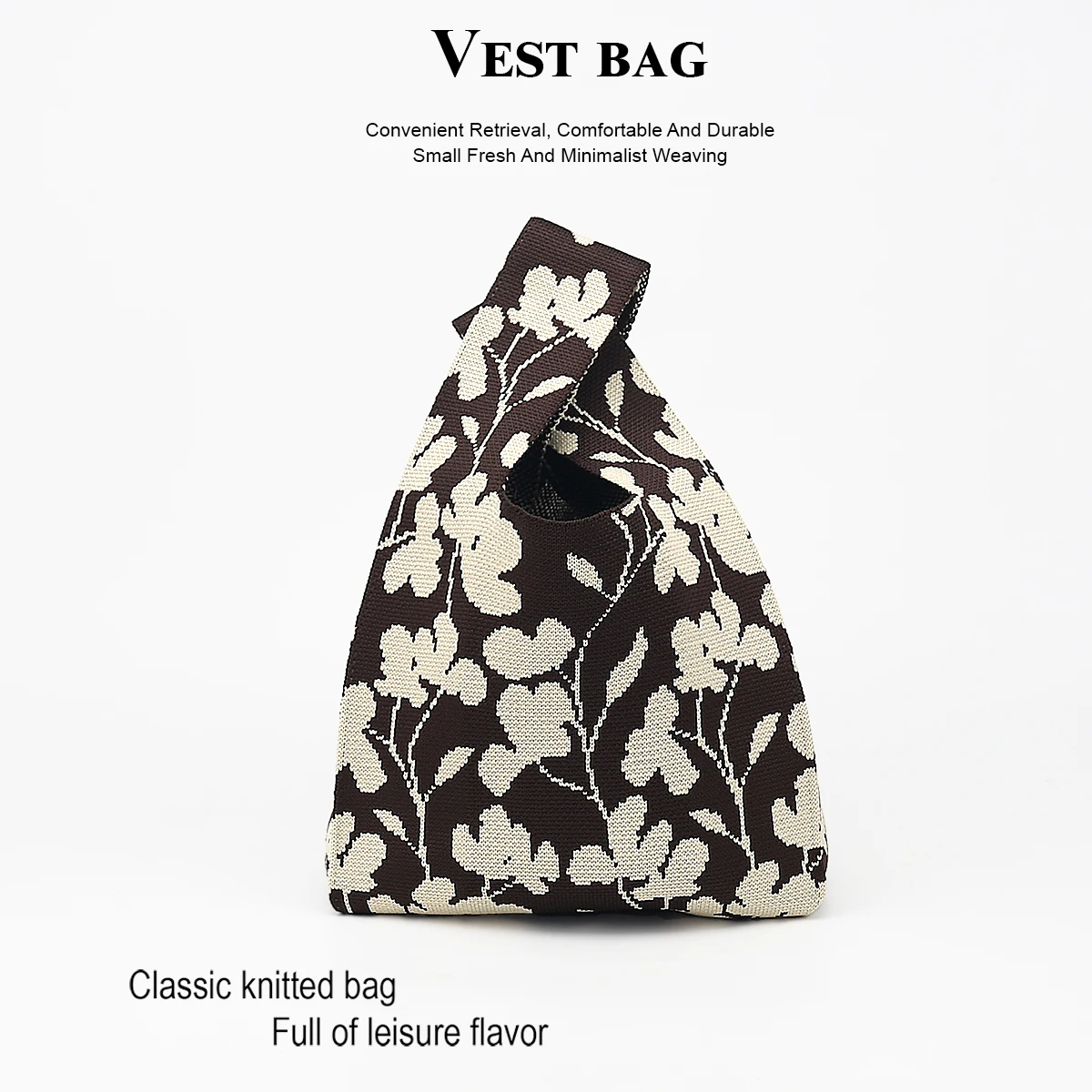 1 exquisito bolso de punto con estampado vintage, adecuado para que las mujeres lo usen para ir al trabajo, a la escuela, de viaje, en vacaciones y para salidas, con gran capacidad, diseño abierto y duradero que puede contener artículos como teléfonos móv