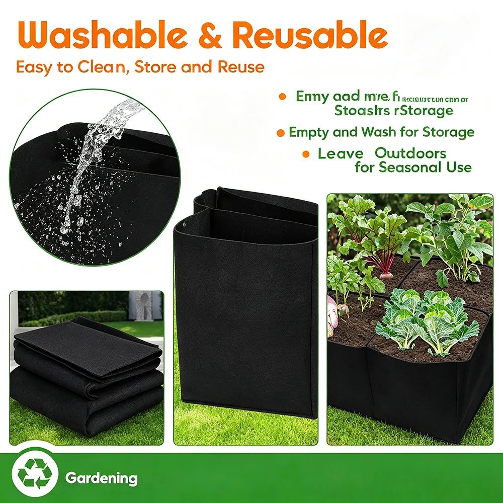 4/8 Grids Felt Raised Garden Bed  Non-woven Breathable Rectangle Grow Bag for Vegetables Potato Herbs Flowers Outdoor