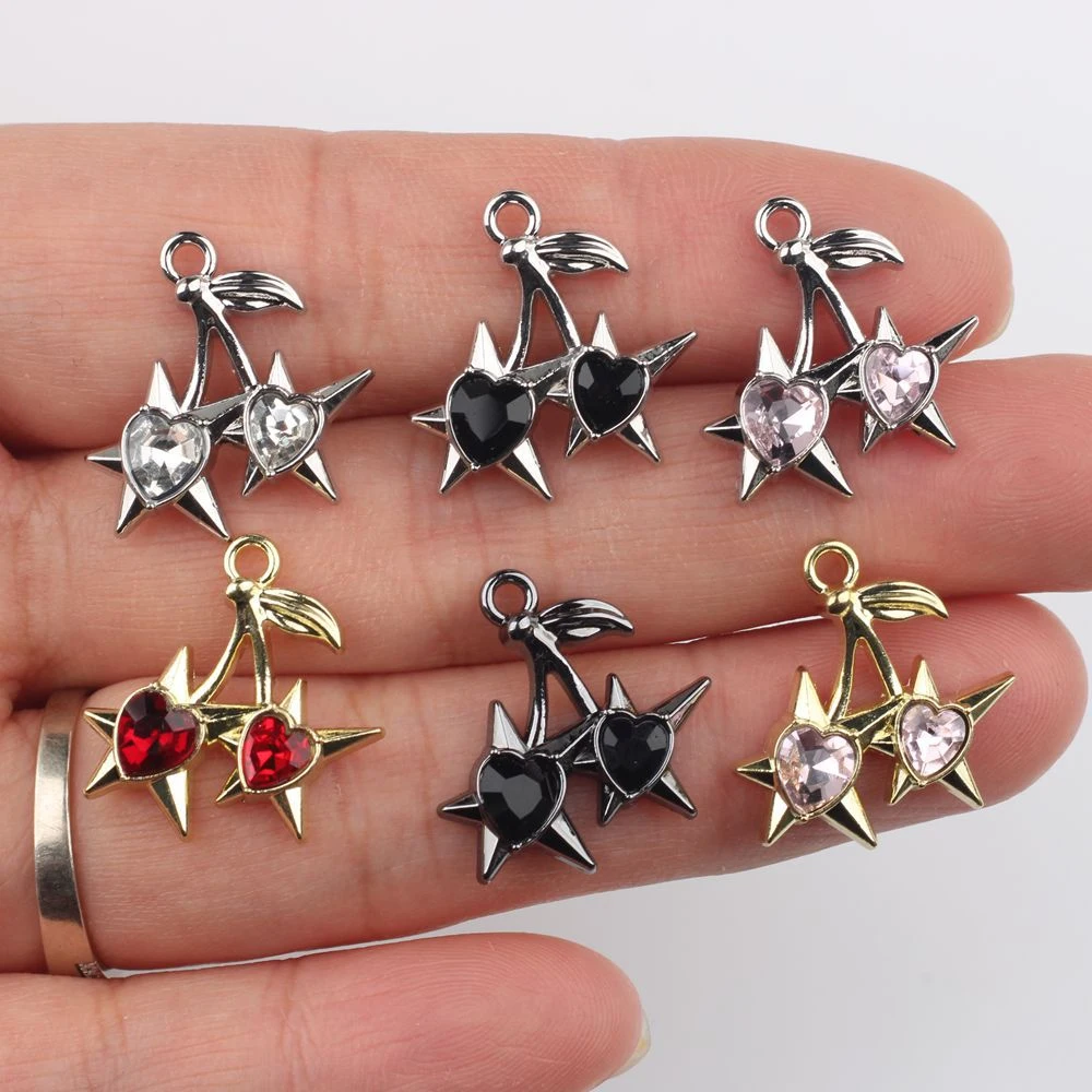 10pcs Fashion Cute Cherry Heart Shape Pendant Earring Necklace Bracelet Jewelry Making Accessories Handmade DIY Ornament Craft