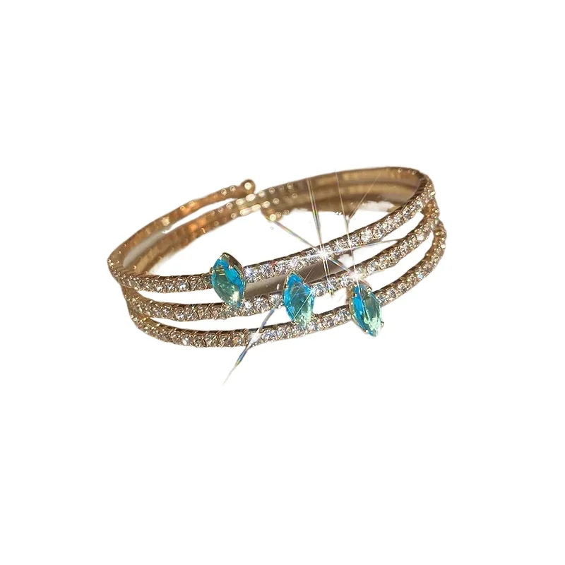 

Shine Geometric Blue Pink Green White Crystal Bracelet Bangles for Women Cuff Bracelets Weddings Party Jewelry