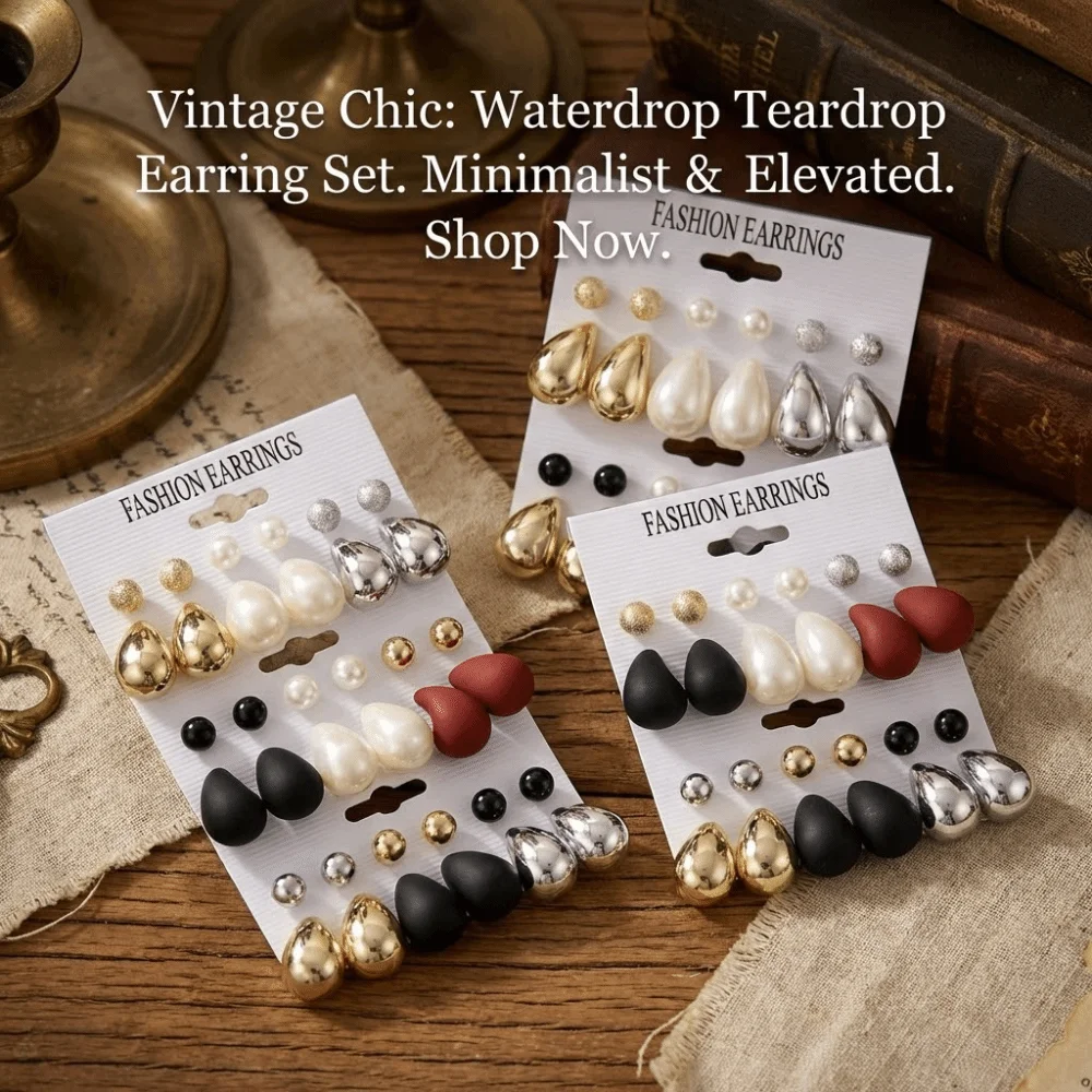 6pairs Chunky Water-drop Drop Earrings Matte Finish Luxury Teardrop Hoop Eardrop Glossy Bead Hanging Dangle Earring Wedding