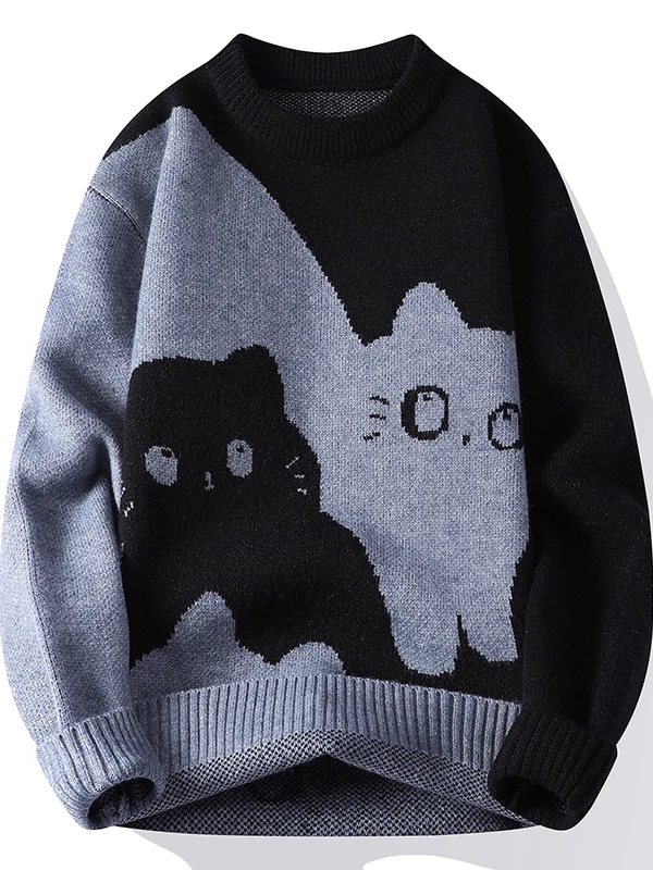 

Cartoon Knitted Sweater Men's Loose Sle Autumn Winter New Arrival Casual Polyester Fiber Warm round Ne Long Sve Sweater