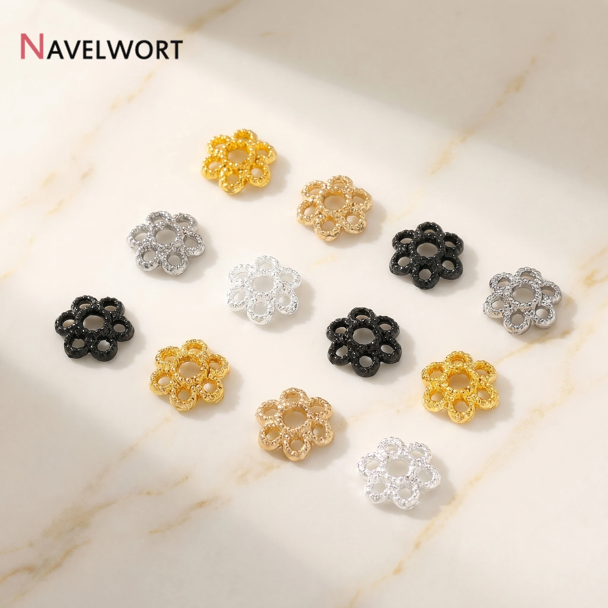 14K Gold Plated Brass Metal Hollow Flower Beads Caps, Beads Caps For DIY Bracelet Necklace Making Accessories