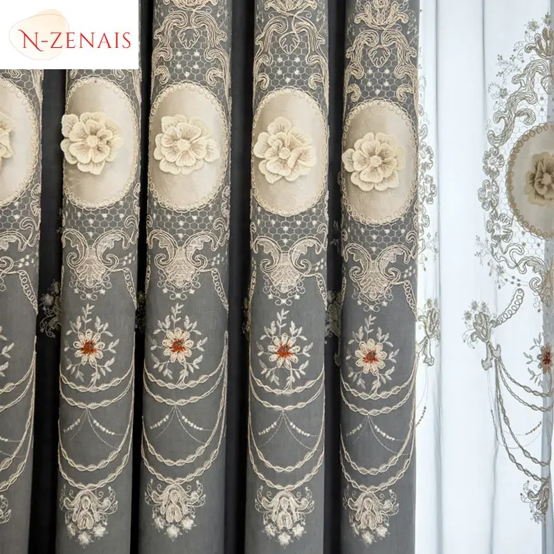 Curtain For Living Dining Room Blackout Bedroom European Embroidery High Quality ExquisiteThickened Chenille Custom Made Luxury