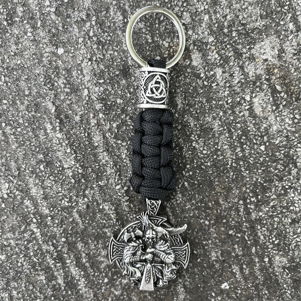 1Pcs Norse God Odin Axe Raven Amulet Viking Keychain Helena Rosova Paracord Jewelry For Car Key Accessories Handmade Keyholder