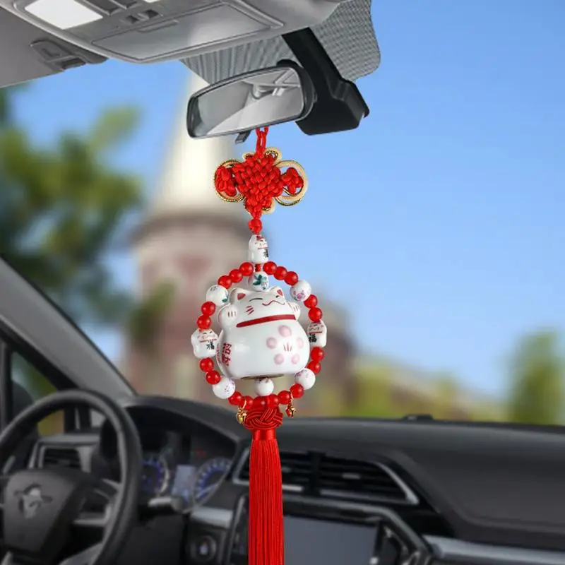 

Lucky Cat Ornament Creative Lucky Cat Ceramic Ornament Blessing Rearview Mirror Hanging Car Good Luck Suspension Trim For Car