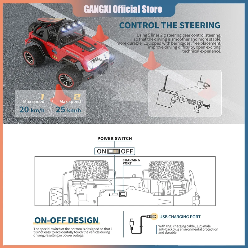 Wltoys 322221  2.4G Mini RC Car 2WD Off-Road Vehicle Model With Light Remote Control Mechanical Truck Children's Toy For RC