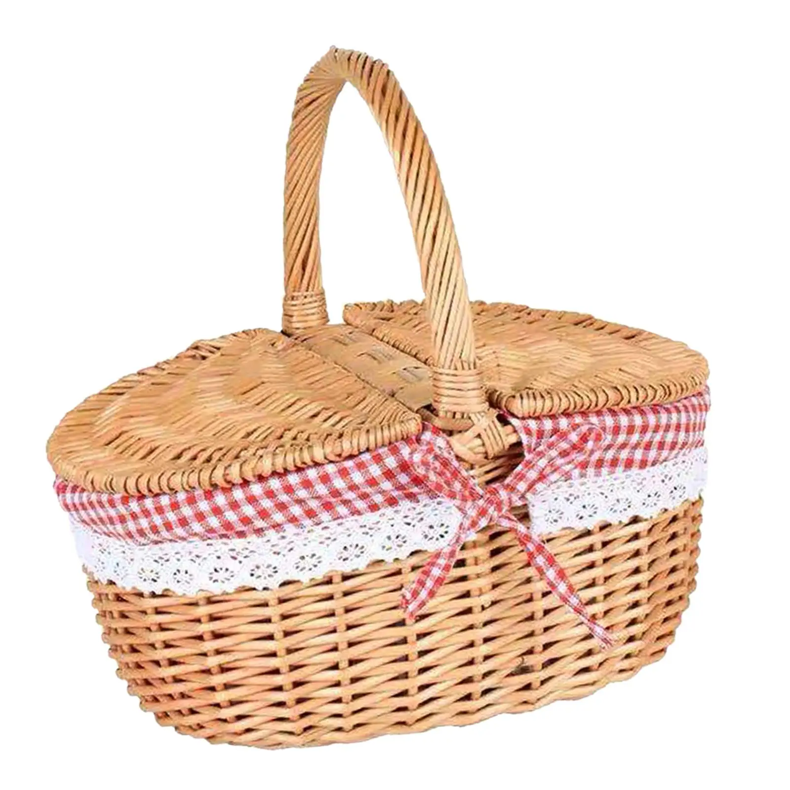 

Portable Wicker Picnic Basket with Lid and Handle Complete Picnic Hamper for Camping Hiking