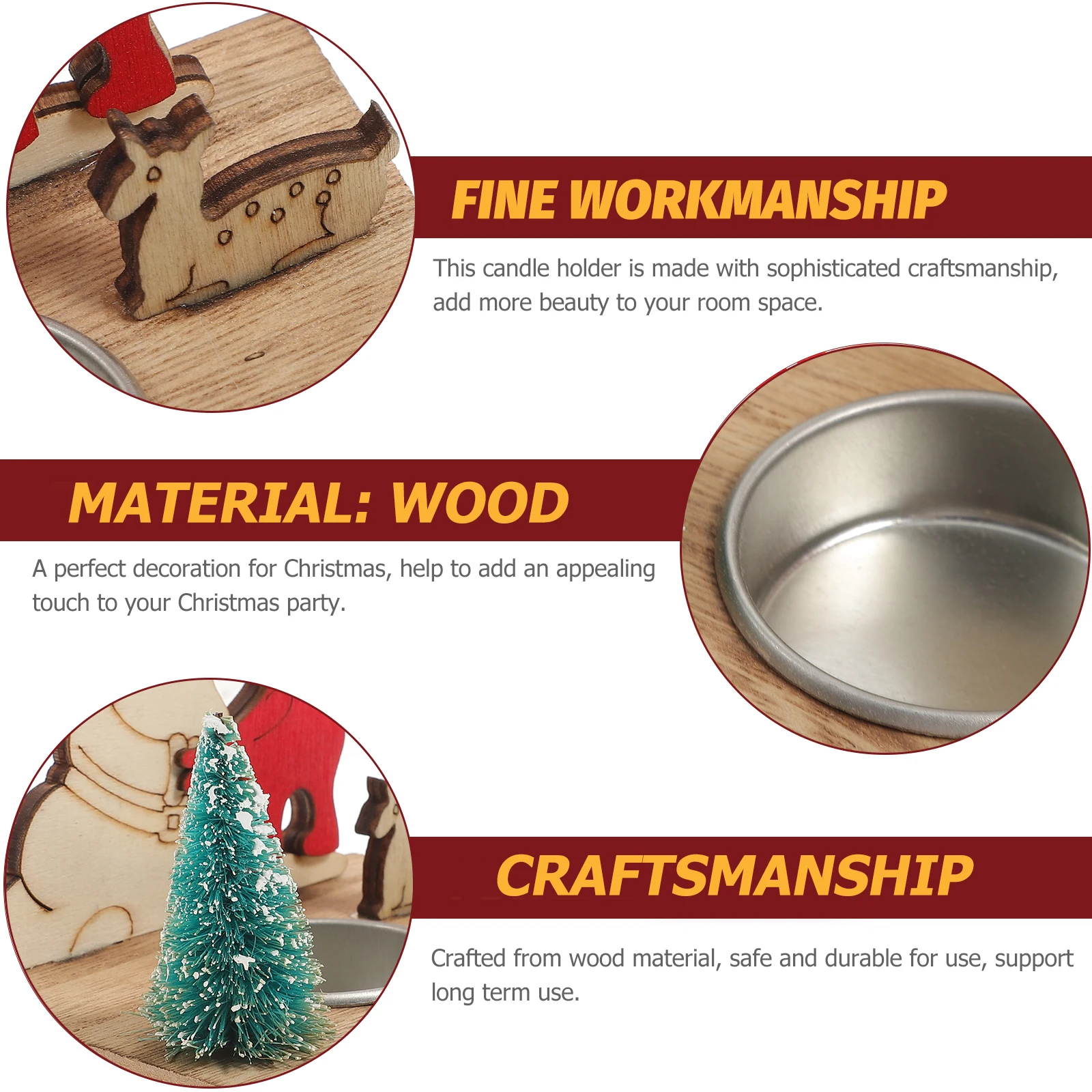 

Wooden Holder with Christmas Theme Festive Desktop Decoration for Cafe Bar Shelf Display Xmas Candlestick