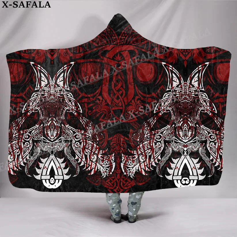 

Norse Mythology Vegvisir Viking Print Overcoat Hooded Blanket Coat Robe Fleece Men Women Cloak Thick Warm Windproof Wearable-5