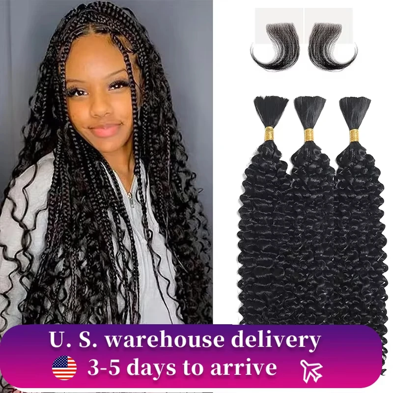 Braiding Hair Human Bulk Hair Deep Wave Bulk Human Braiding Hair for Braids Hair No Weft Deep Wave Human Hair Extension 3Bundles