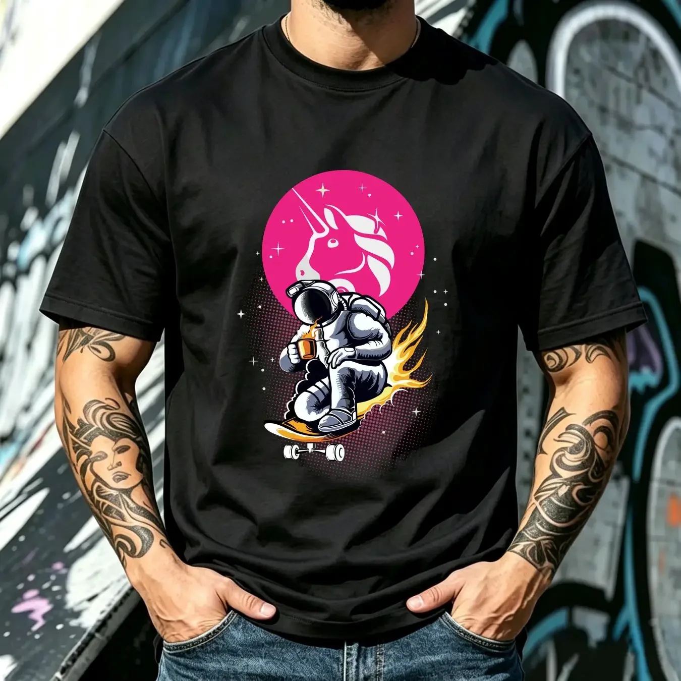 washed T Shirt Uniswap UNI Coin Altcoin Cryptocurrency Blockchain Crypto Mining Black vintage Washed Soft streetwear Casual