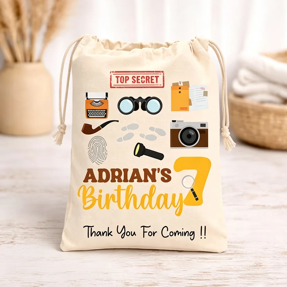 Personalized 6Pcs Detective Birthday Favor Bags Spy Party Welcome Gift for Guests Secret Agent Bag Baby Shower Kid Birthday Gift