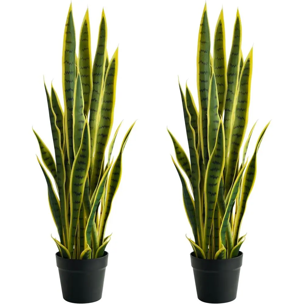 

3ft Tall Sansevieria with 24 Realistic Leaves, UV Resistant, Potted 2 Pack, Suitable for Indoor or Outdoor, Yellow