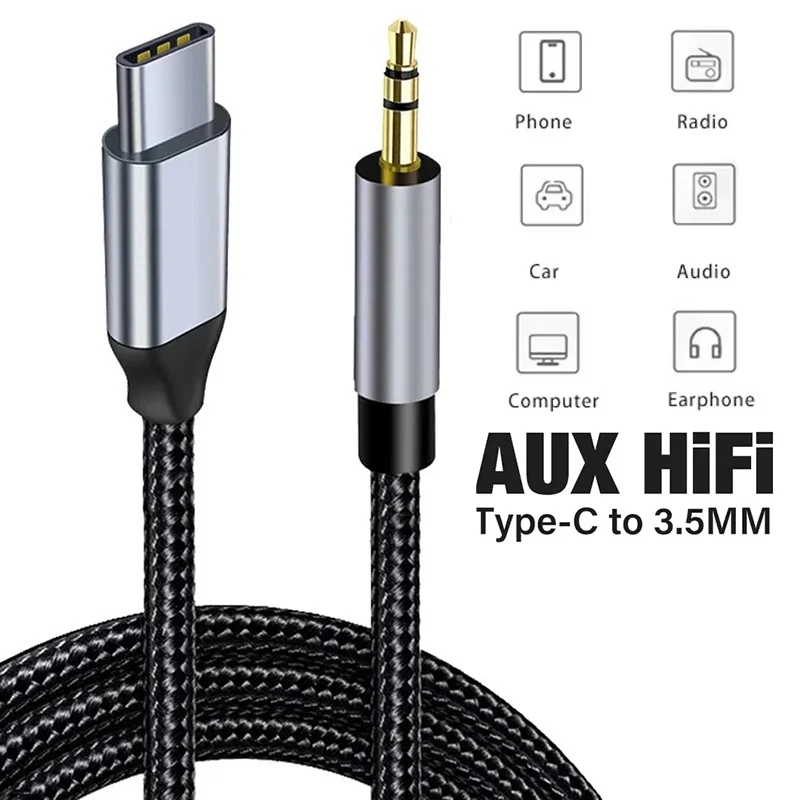 AUX Audio Cable USB C to 3.5mm Jack AUX Cord HiFi Sound Converter Car Speaker for Samsung Xiaomi Huawei Type-C Converter Cord