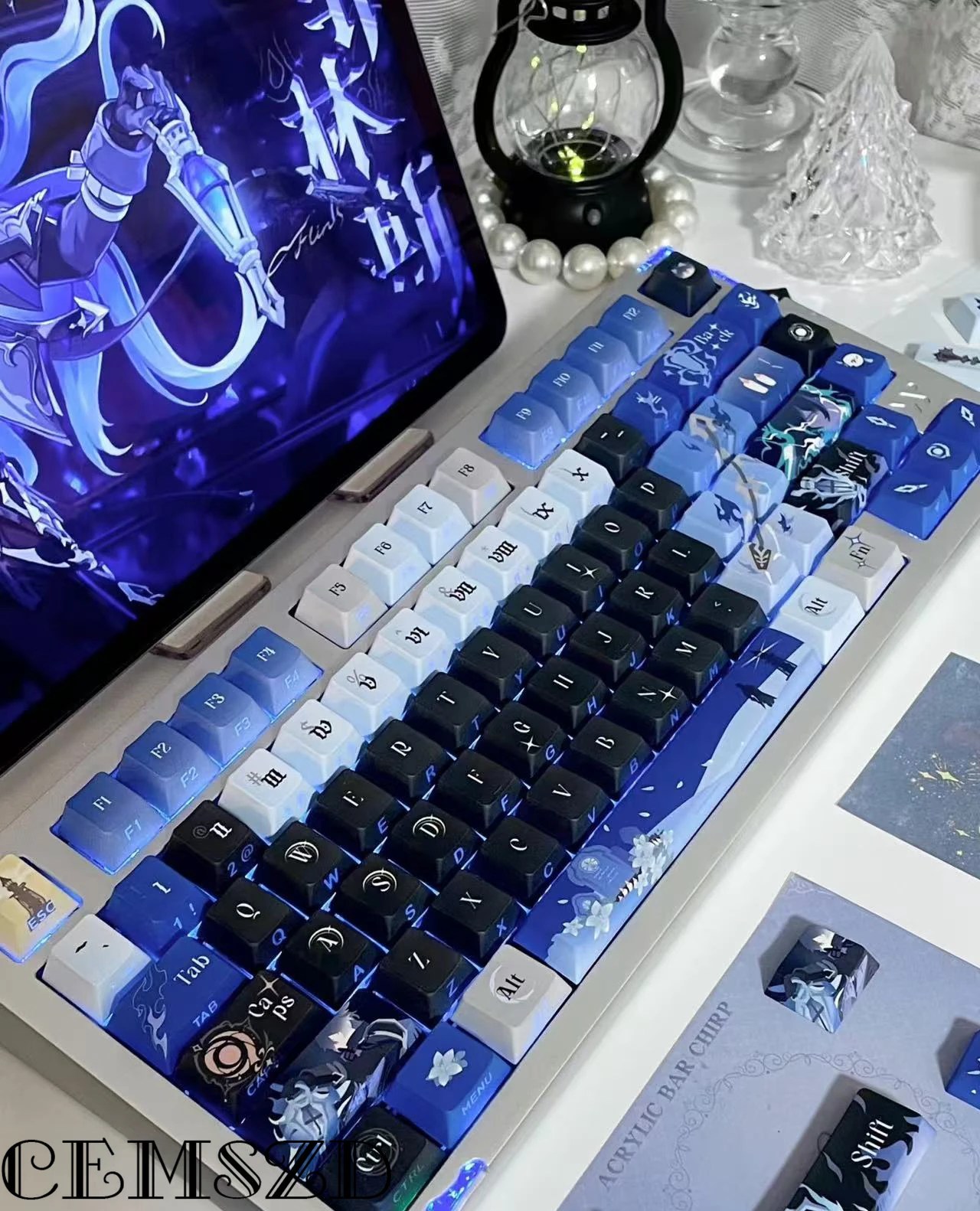 

miHoYo Game Flins Genshin Impact PBT Translucent Mechanical Keycaps Cosplay Computer Accessories 137-Key Keyboard Halloween Gift