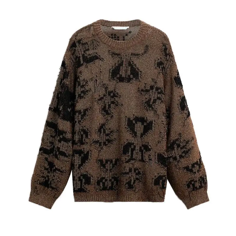 เสื้อสเวตเตอร์ถักทรงหลวมสไตล์วินเทจอเมริกันสำหรับผู้ชายรุ่นใหม่ ดีไซน์โปร่งบาง แขนยาว แฟชั่นลำลองสำหรับวัยรุ่น