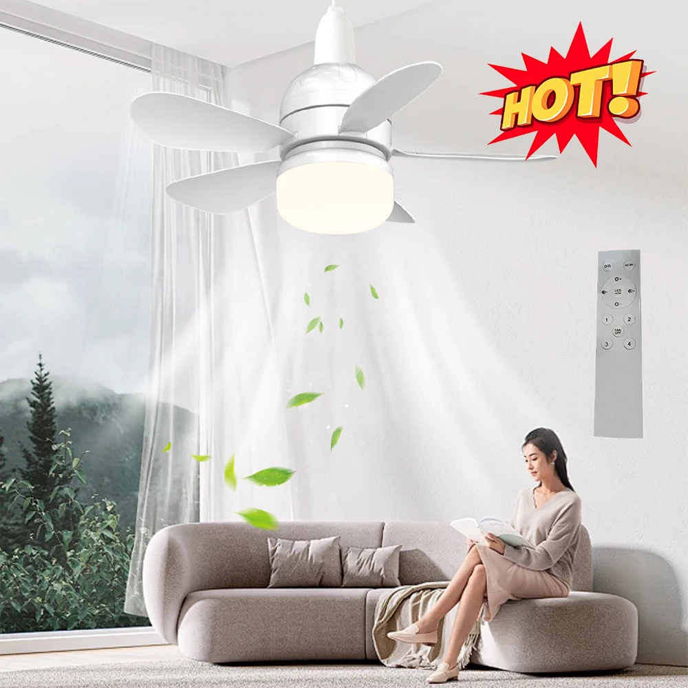 Modern Ceiling Fan with LED Light Remote Control Small Ceiling Fan for Kitchen Bedroom Basement Dining Living Room