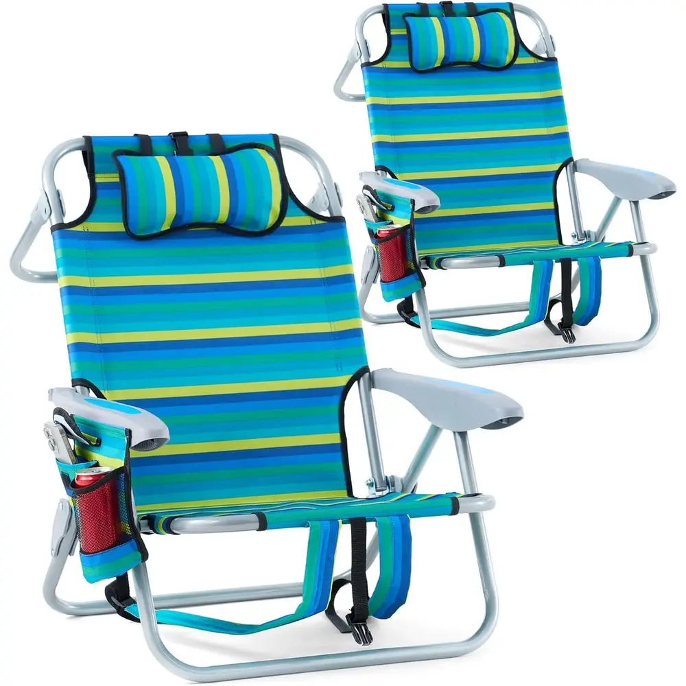 2 Pack Lightweight Portable Recliners Chair or Adults, Outdoor Lay lat olding Beach Chairs with 5 Positions, Backpack Beach Chai
